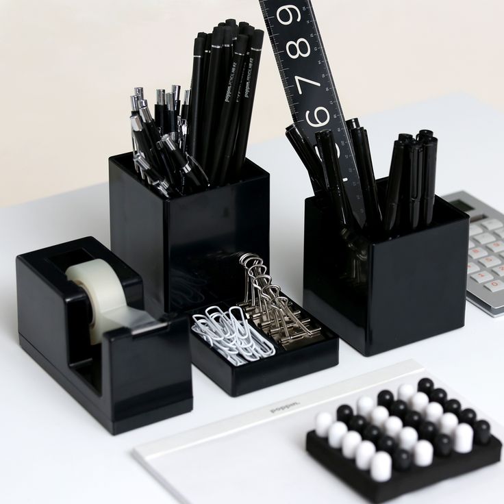 black and white office supplies